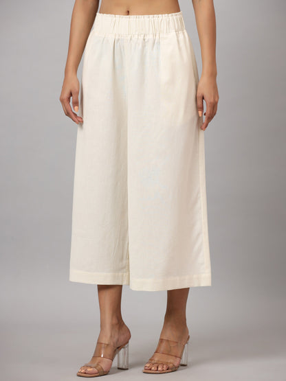 Ivory Cotton Flex Flared Culottes