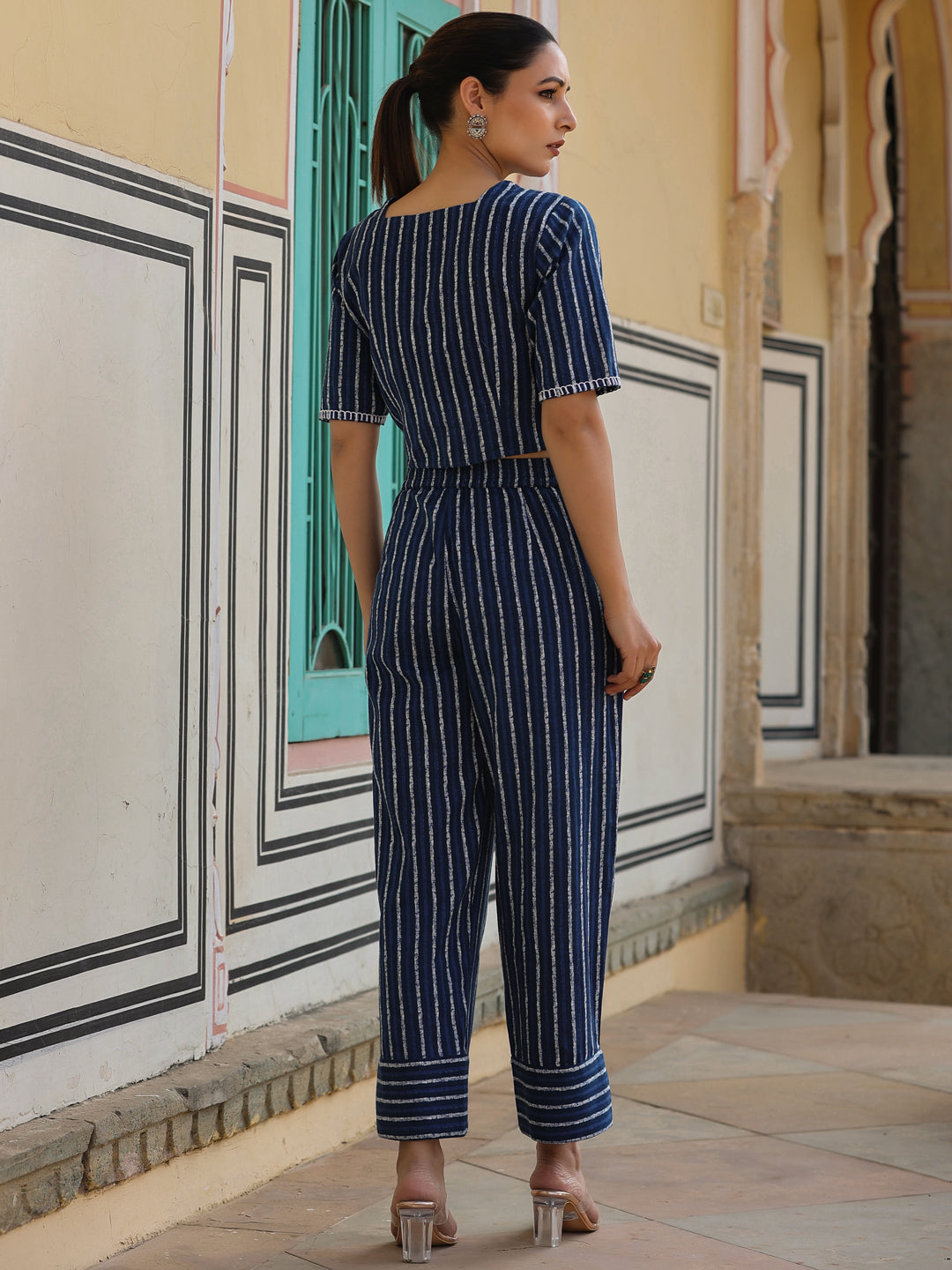 Indigo Cotton Flex Striped Printed Clothing Set