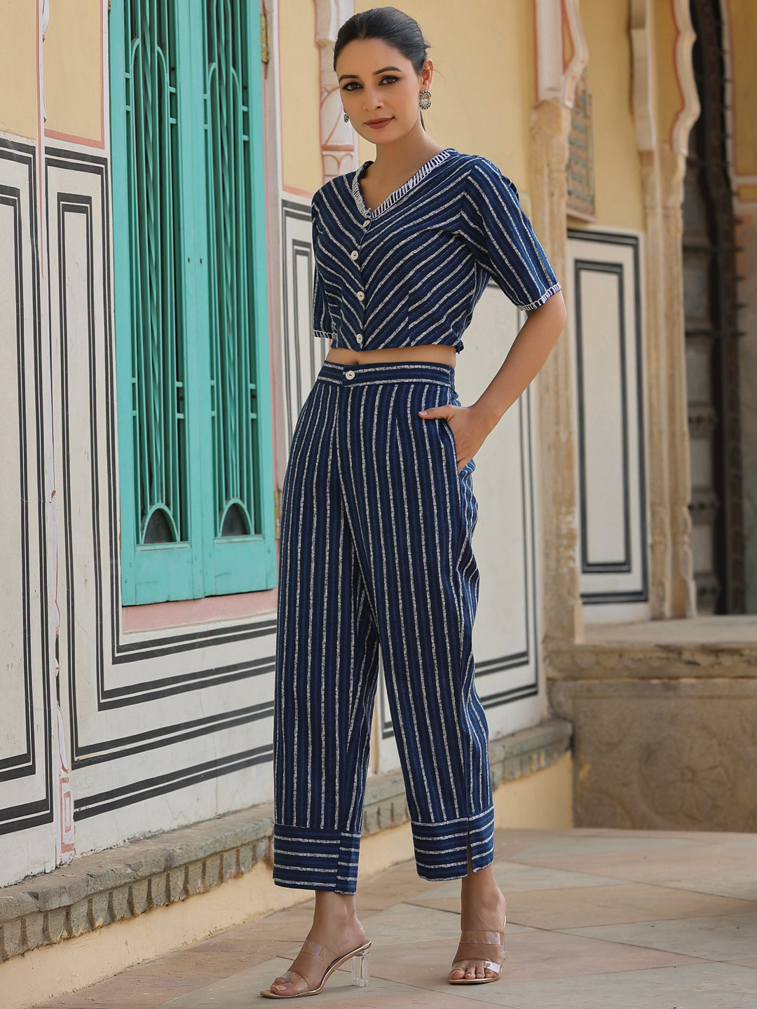 Indigo Cotton Flex Striped Printed Clothing Set