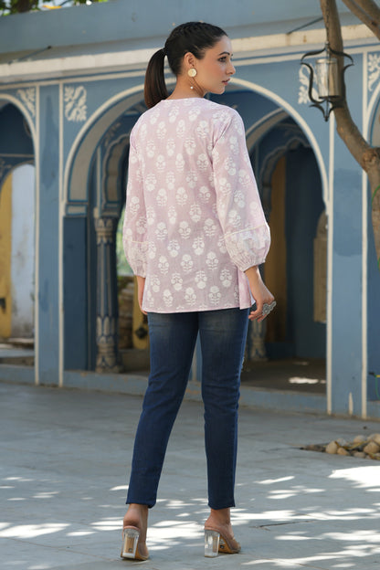 Lavender Cambric Placement Floral Printed Tunic