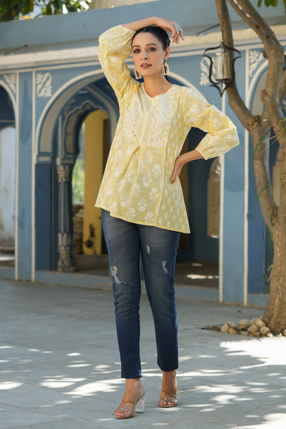 Lemon Yellow  Printed A-Line Tunic