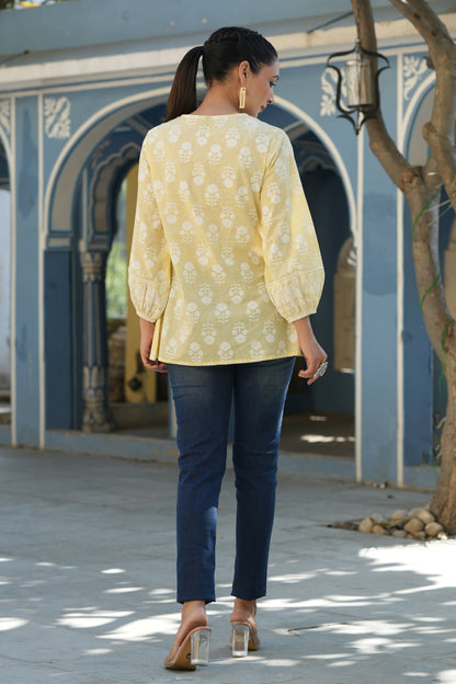Lemon Yellow  Printed A-Line Tunic