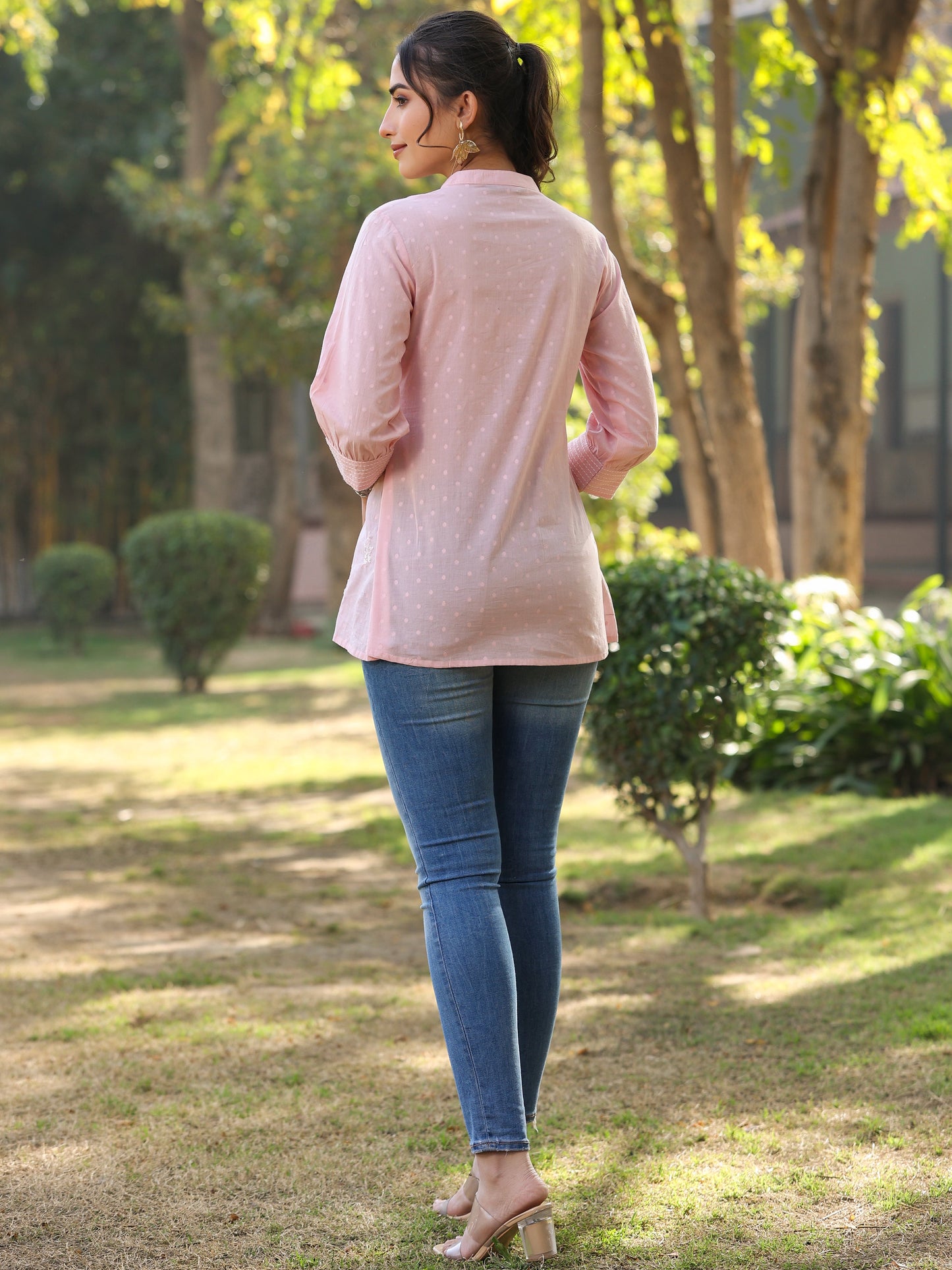 Pink Cotton Solid With Embroidery Straight Tunic