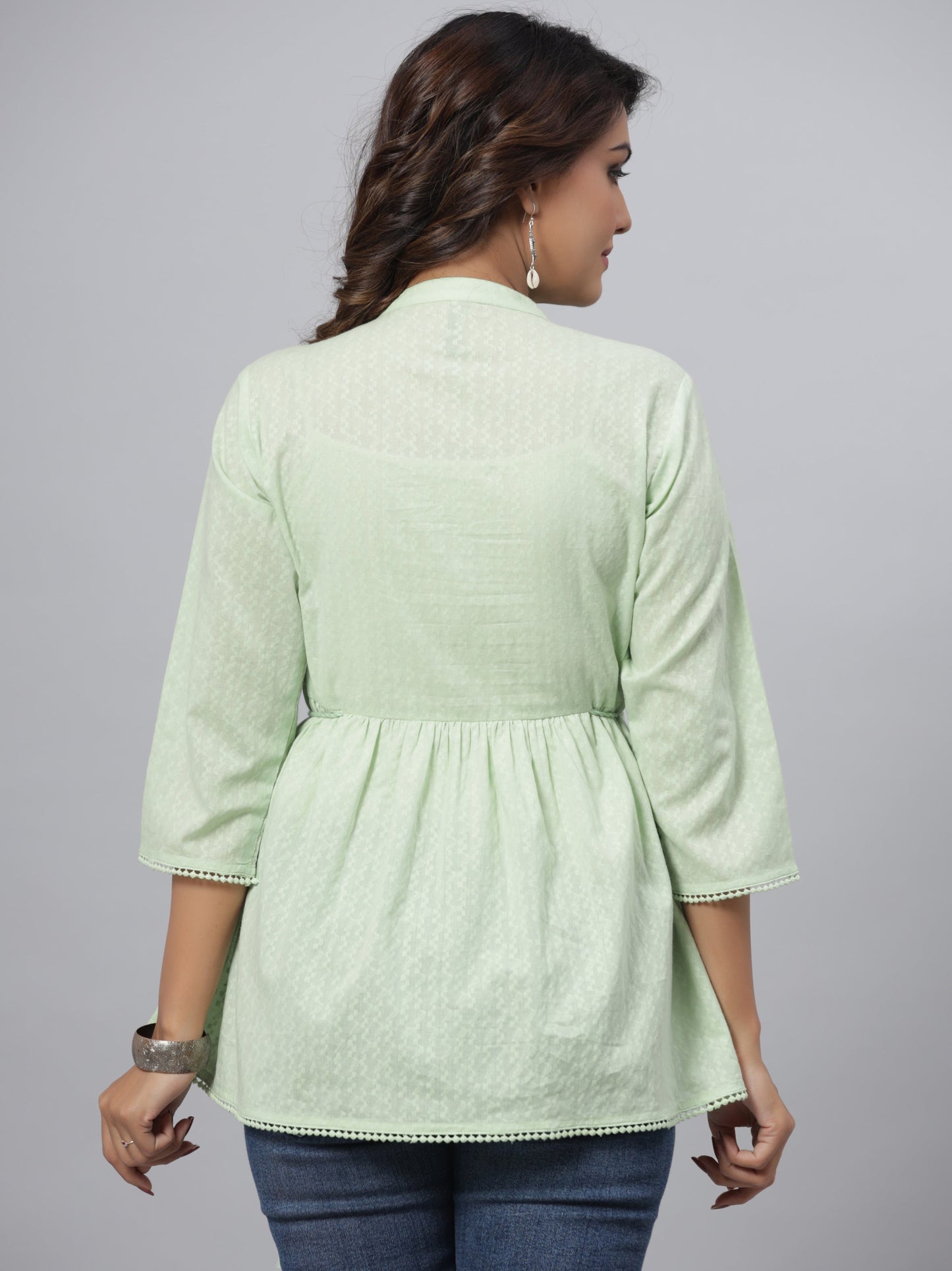Green Cotton Solid With Embroidered Straight Tunic