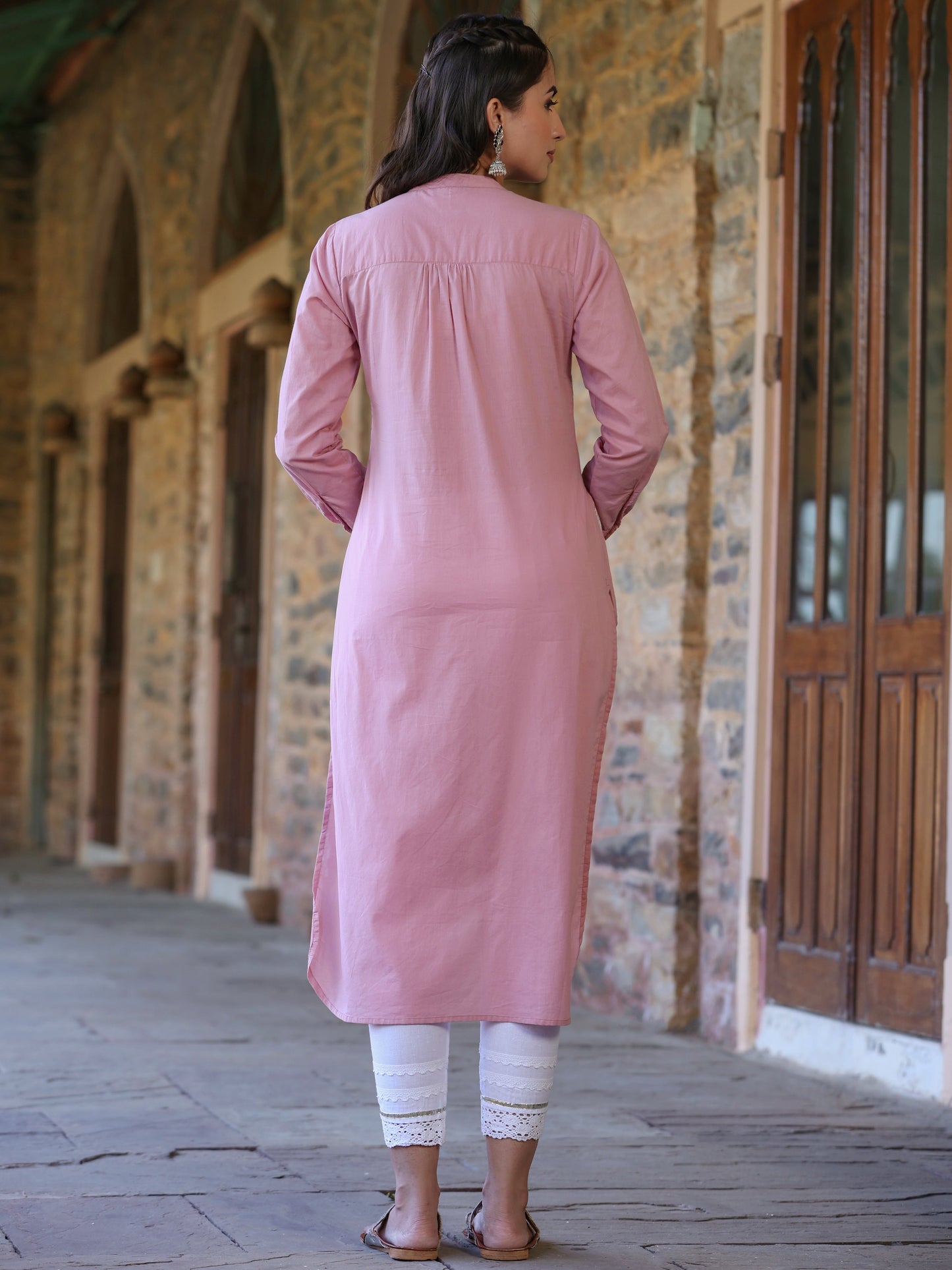 Pink Cambric Printed Straight Kurta