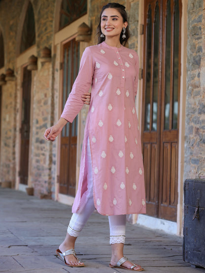 Pink Cambric Printed Straight Kurta