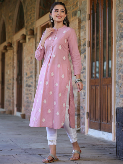 Pink Cambric Printed Straight Kurta