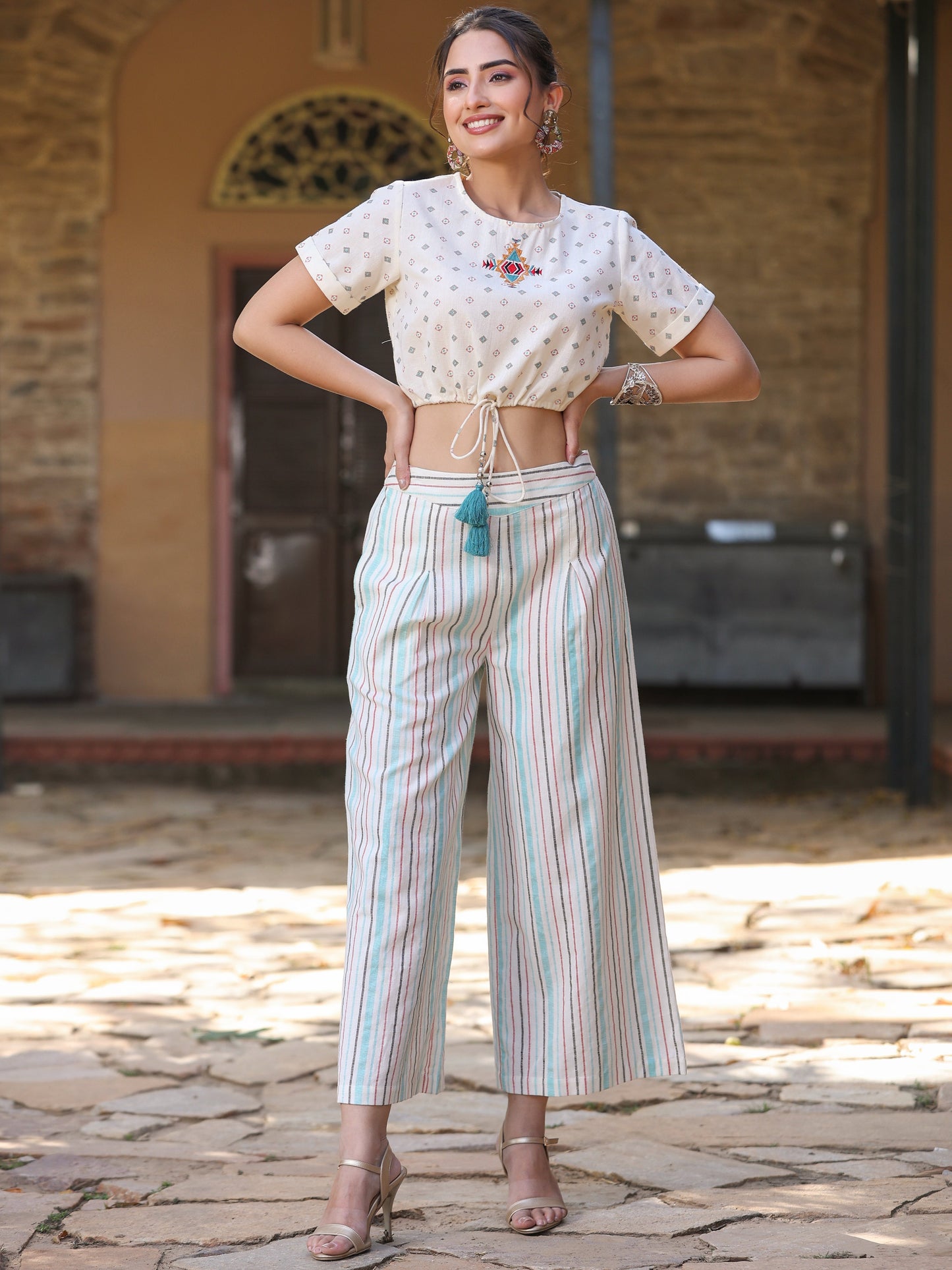 Off-White Cotton Flex Printed Clothing Set