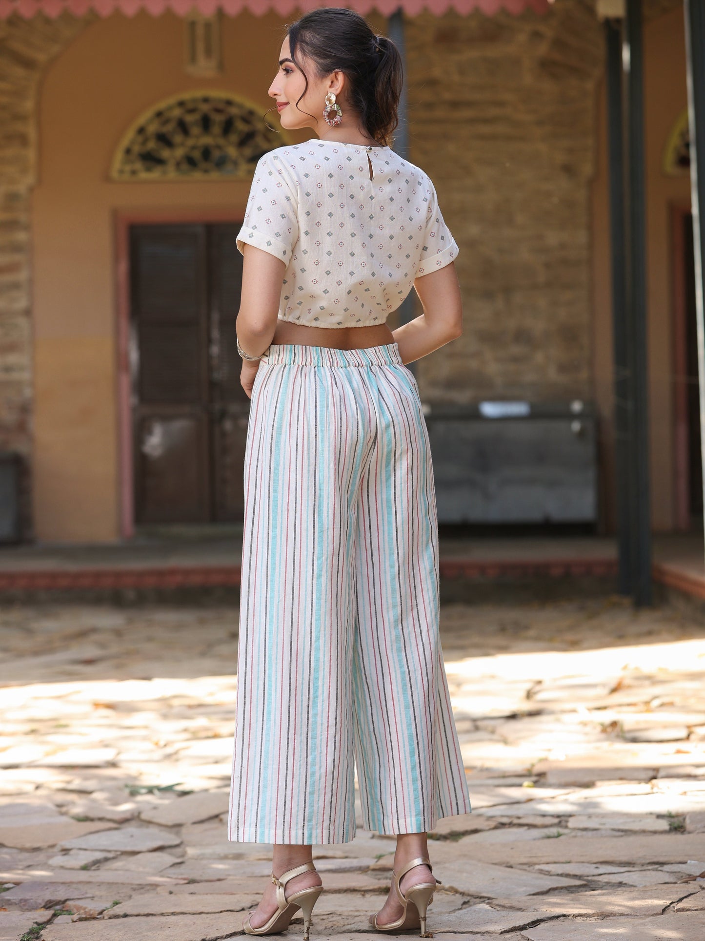 Off-White Cotton Flex Printed Clothing Set