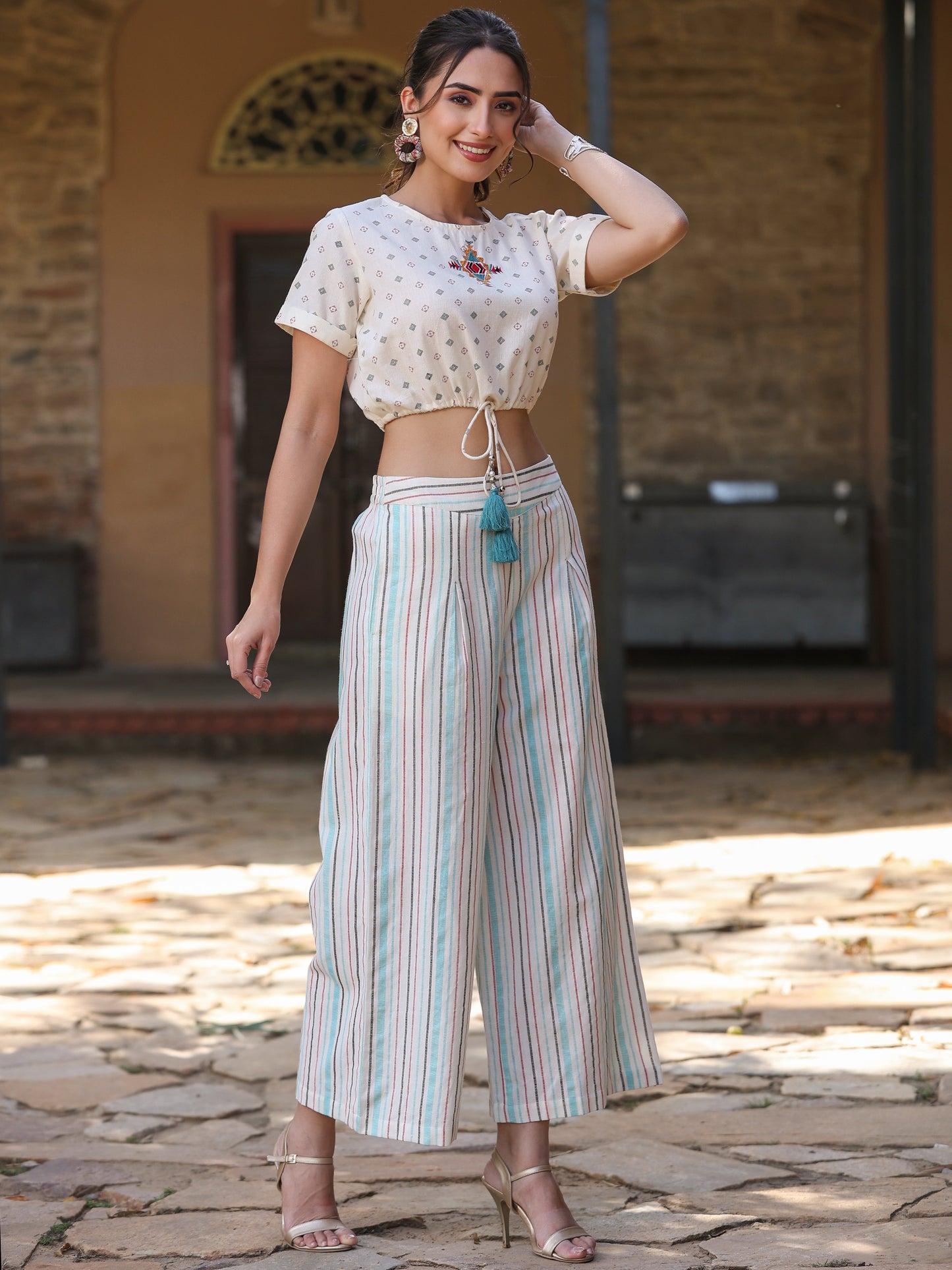 Off-White Cotton Flex Printed Clothing Set