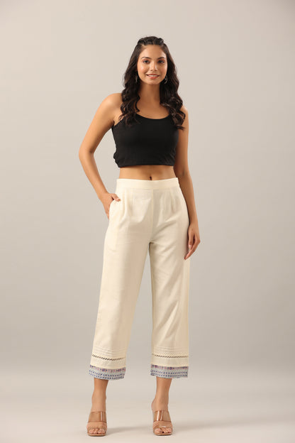 Off-White Cotton Flex Solid Pant