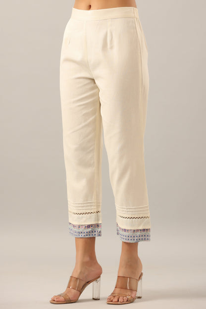 Off-White Cotton Flex Solid Pant