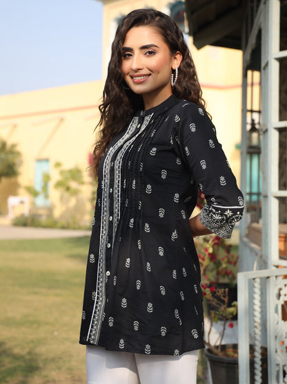 Black Cambric Floral Printed Tunic