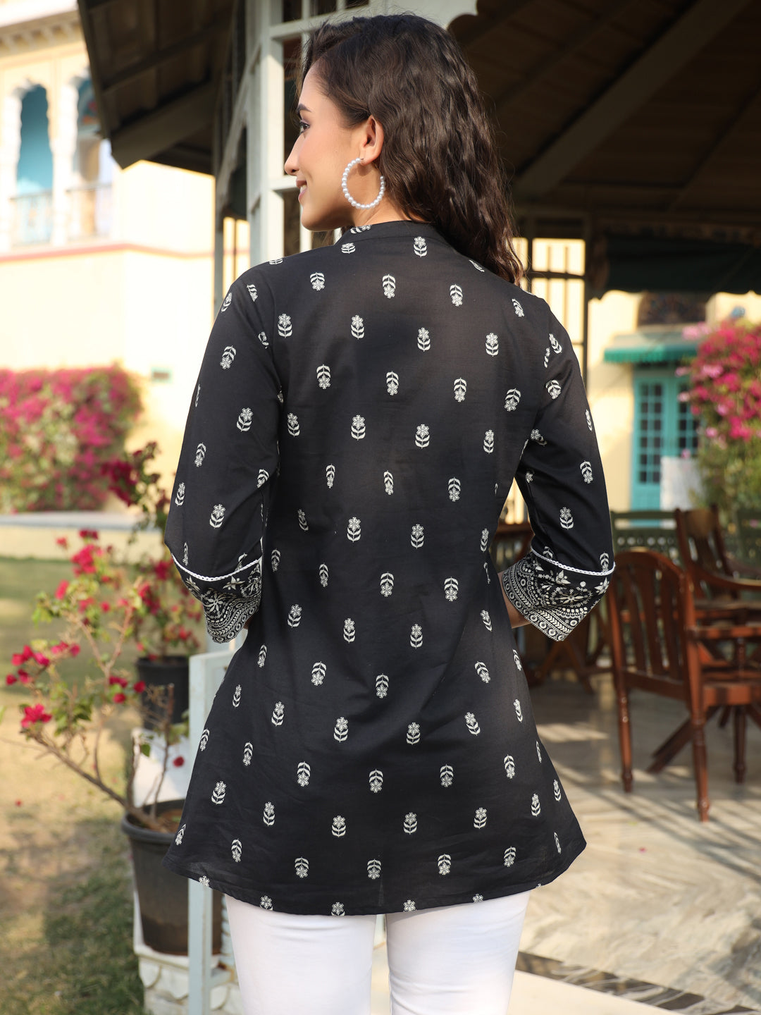 Black Cambric Floral Printed Tunic