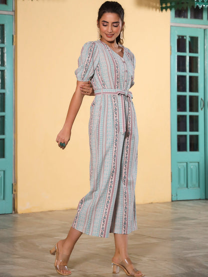 Pink Cotton Flex Floral Printed Jumpsuit