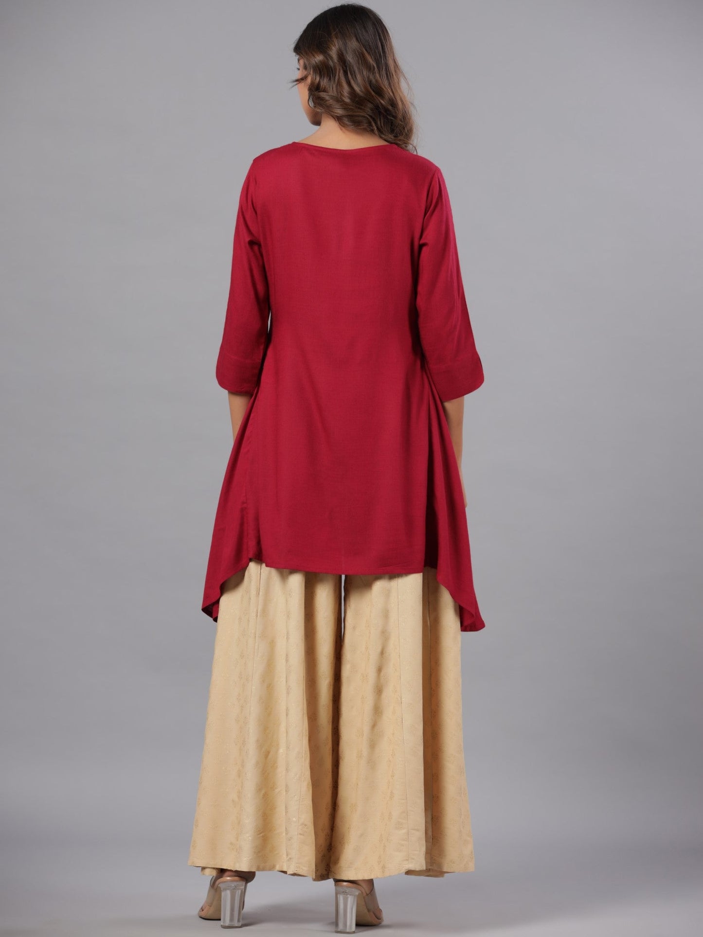 Fuchsia Rayon Solid Asymmetric Kurta
