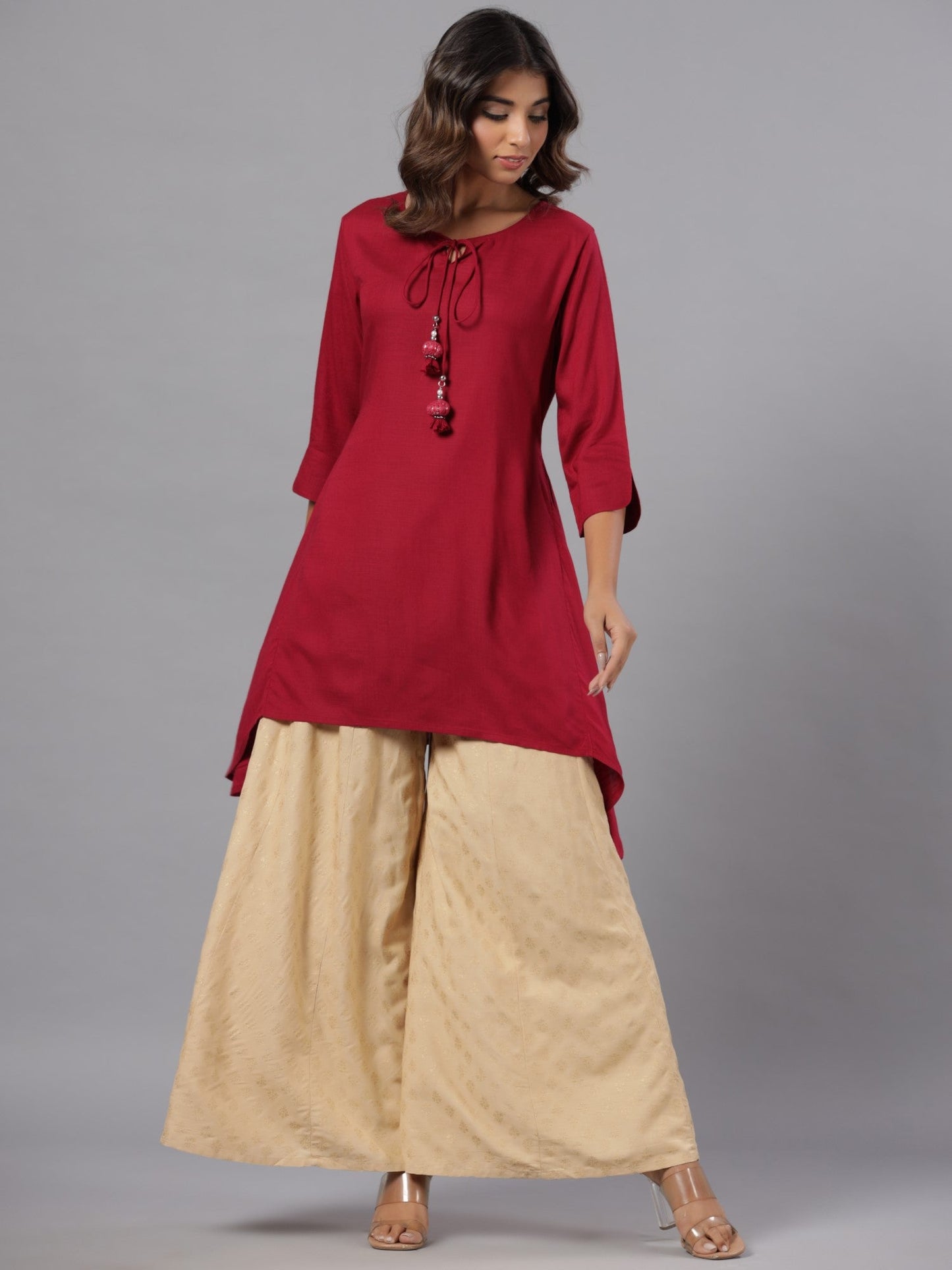 Fuchsia Rayon Solid Asymmetric Kurta