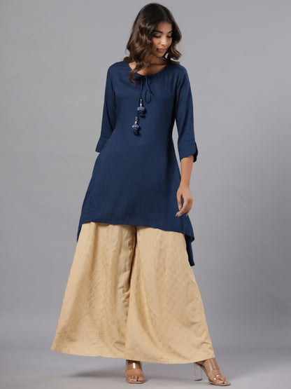 Indigo Rayon Solid Asymmetric Kurta