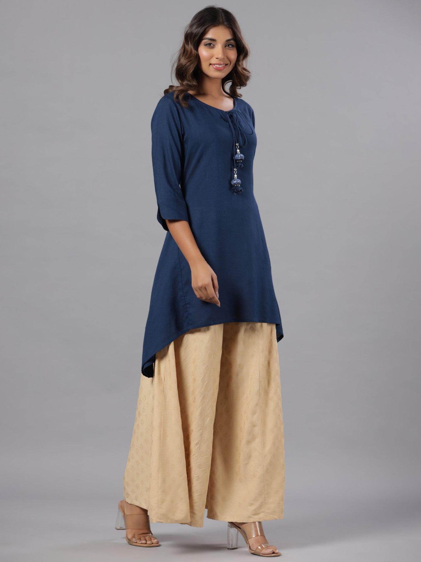Indigo Rayon Solid Asymmetric Kurta