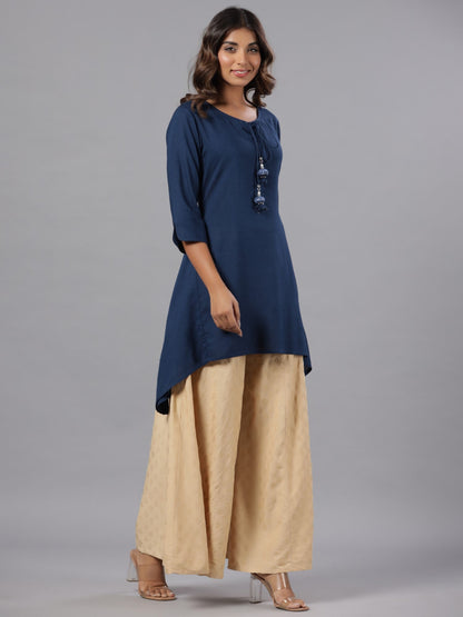 Indigo Rayon Solid Asymmetric Kurta