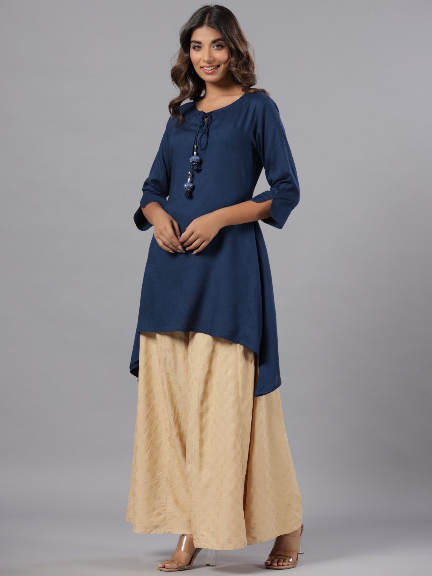 Indigo Rayon Solid Asymmetric Kurta