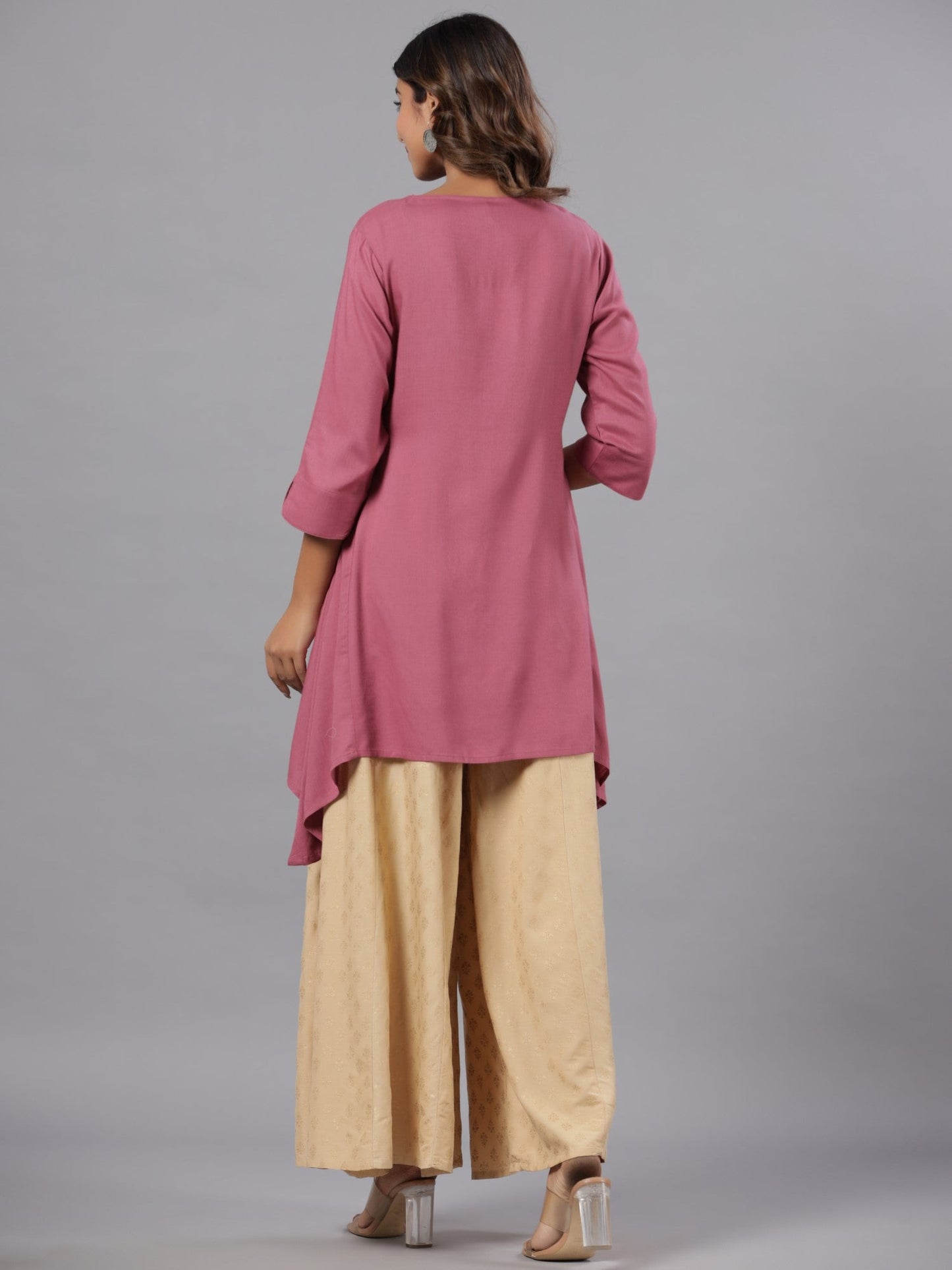 Mauve Rayon Solid Asymmetric Kurta