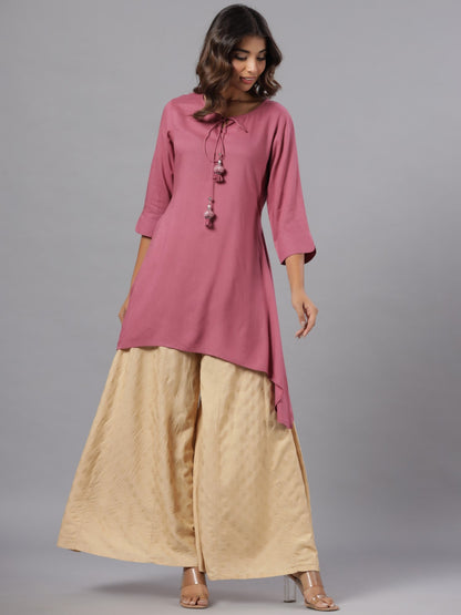 Mauve Rayon Solid Asymmetric Kurta