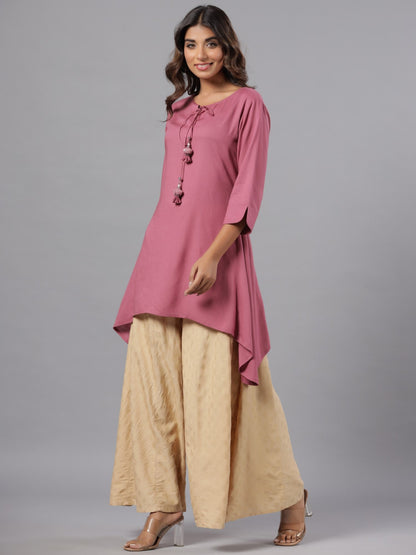 Mauve Rayon Solid Asymmetric Kurta