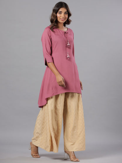 Mauve Rayon Solid Asymmetric Kurta