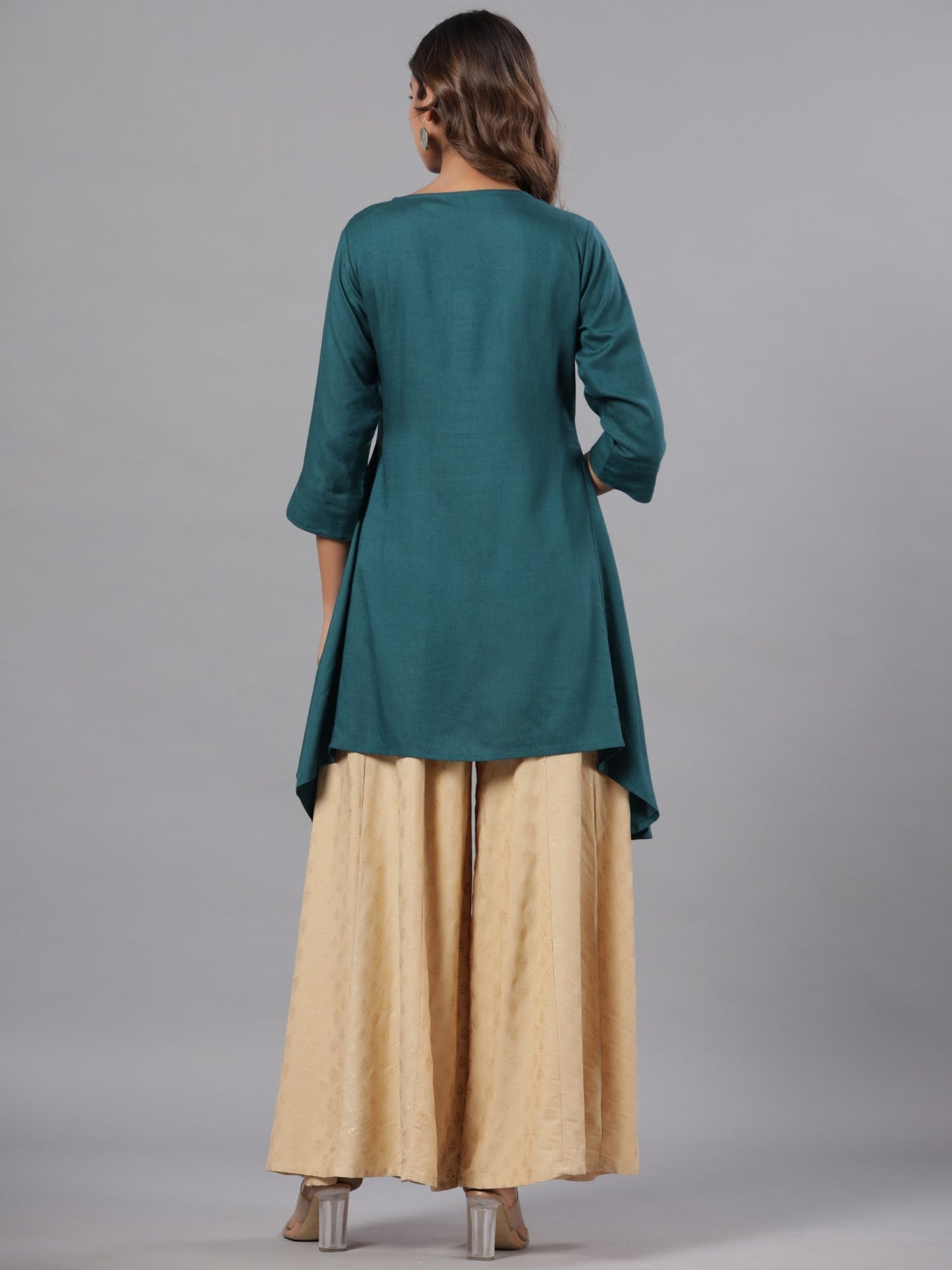 Teal Rayon Solid Asymmetric Kurta