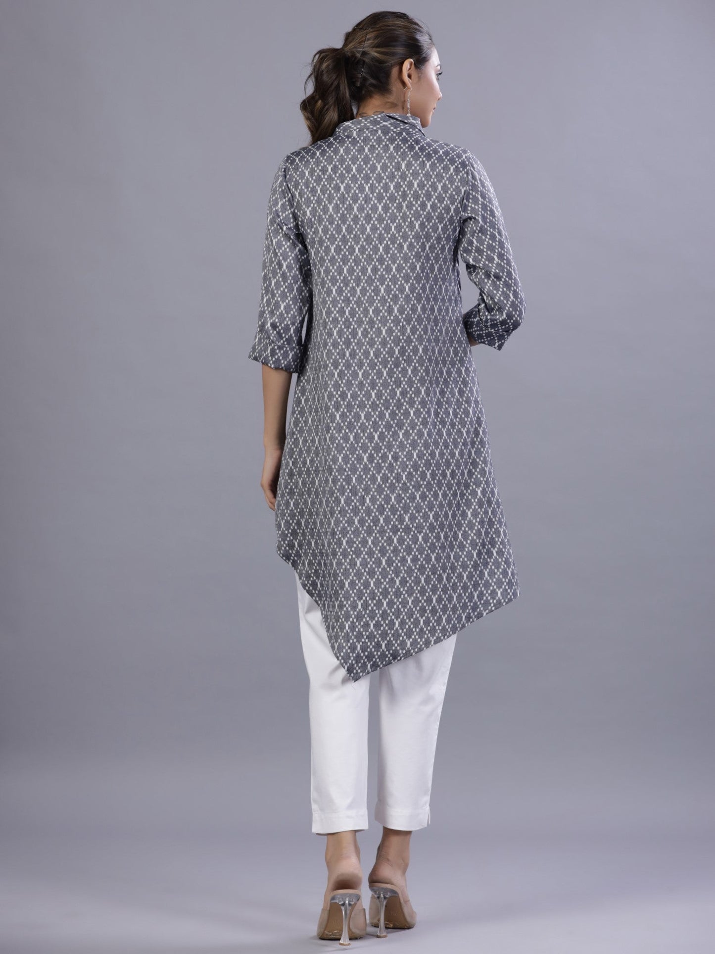 Blue Rayon Printed Asymmetric Kurta