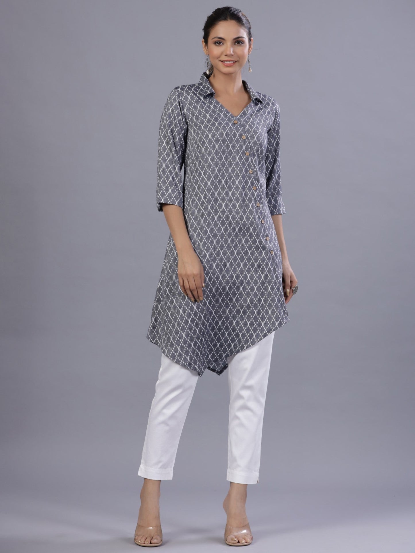 Blue Rayon Printed Asymmetric Kurta