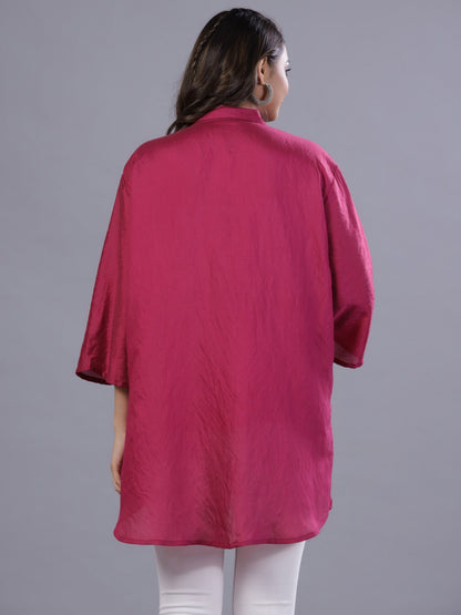 Fuchsia Chanderi Embroidered High-Low Shirt ( Duplicate - 037291)
