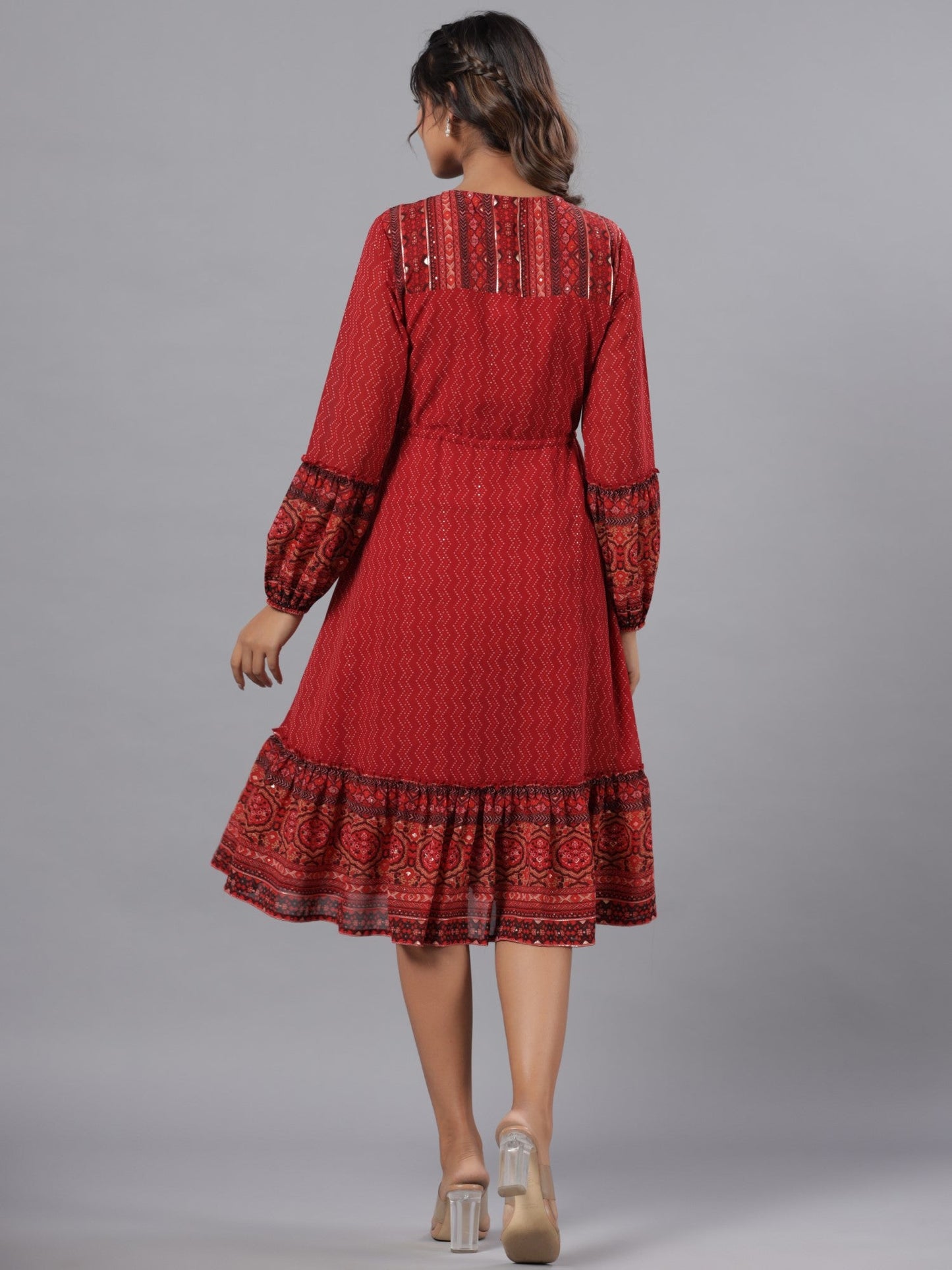 Rust Georgette Printed Midi Dress