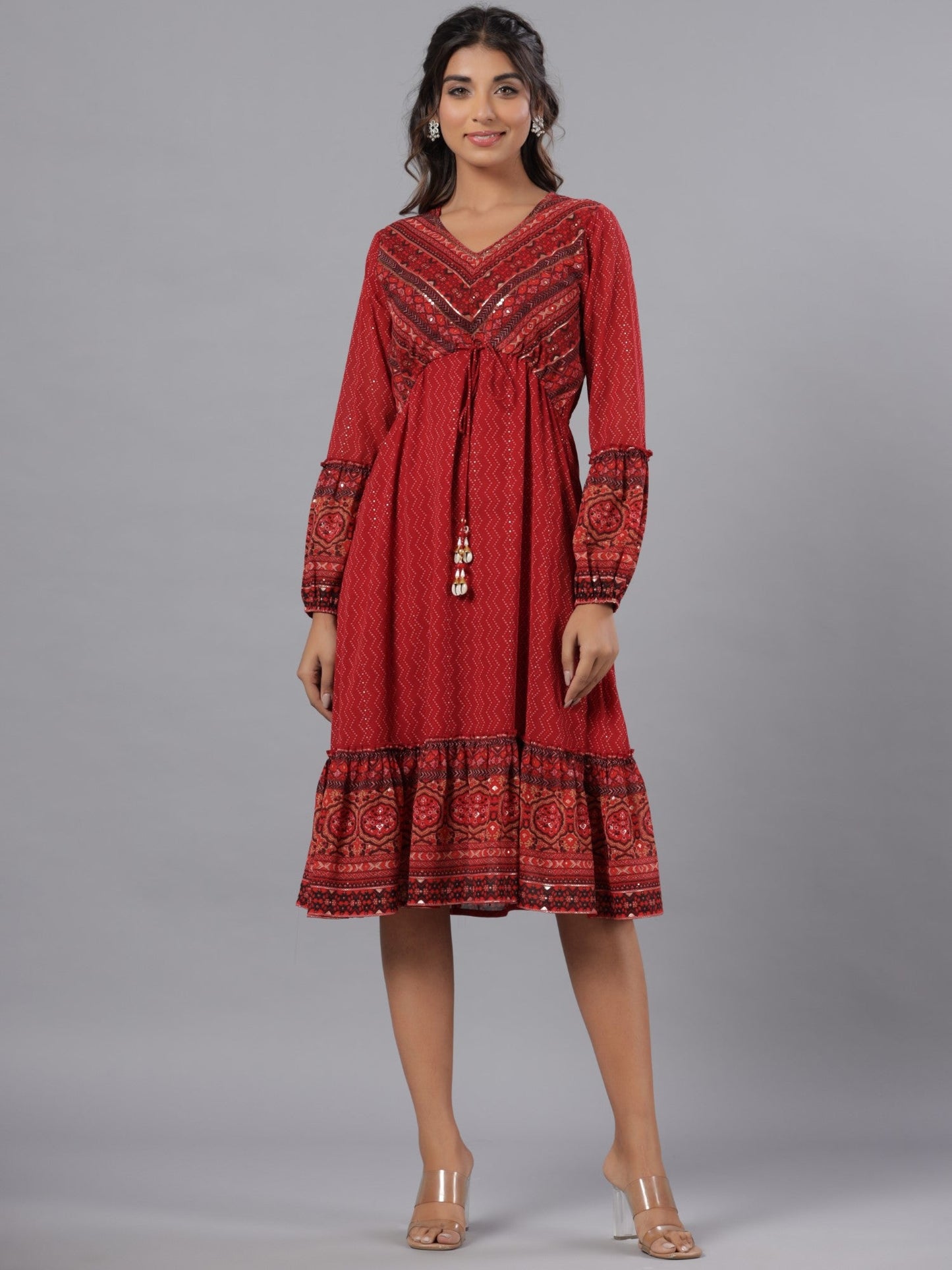 Rust Georgette Printed Midi Dress