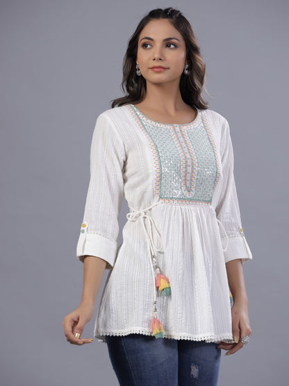 Off-White Seer Sucker Embroidered Tunic