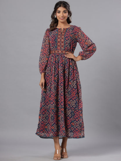 Multi Coloured Chiffon Printed Maxi Dress