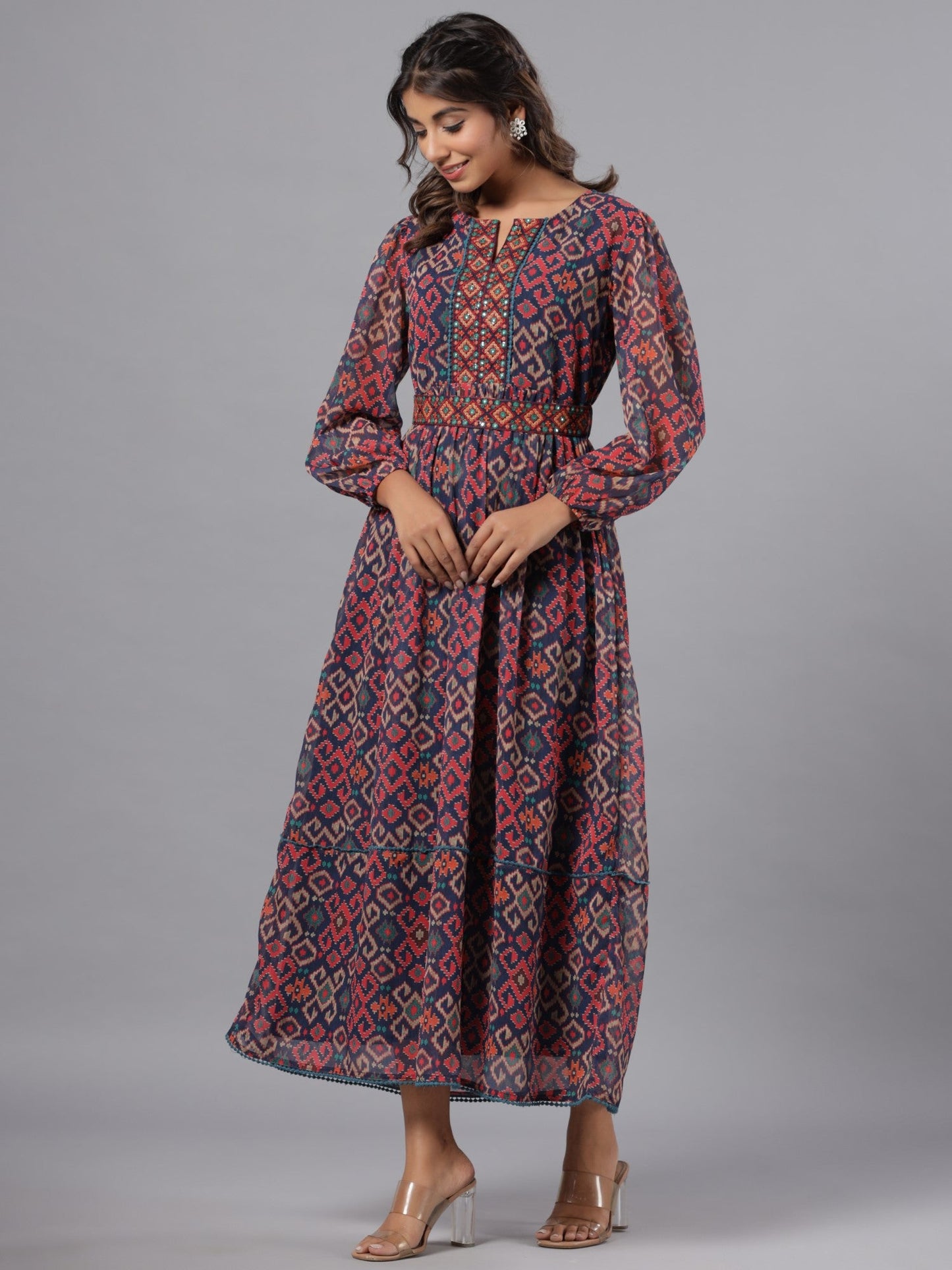 Multi Coloured Chiffon Printed Maxi Dress