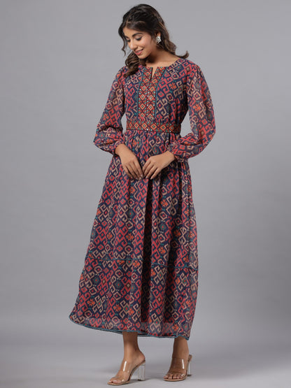 Multi Coloured Chiffon Printed Maxi Dress