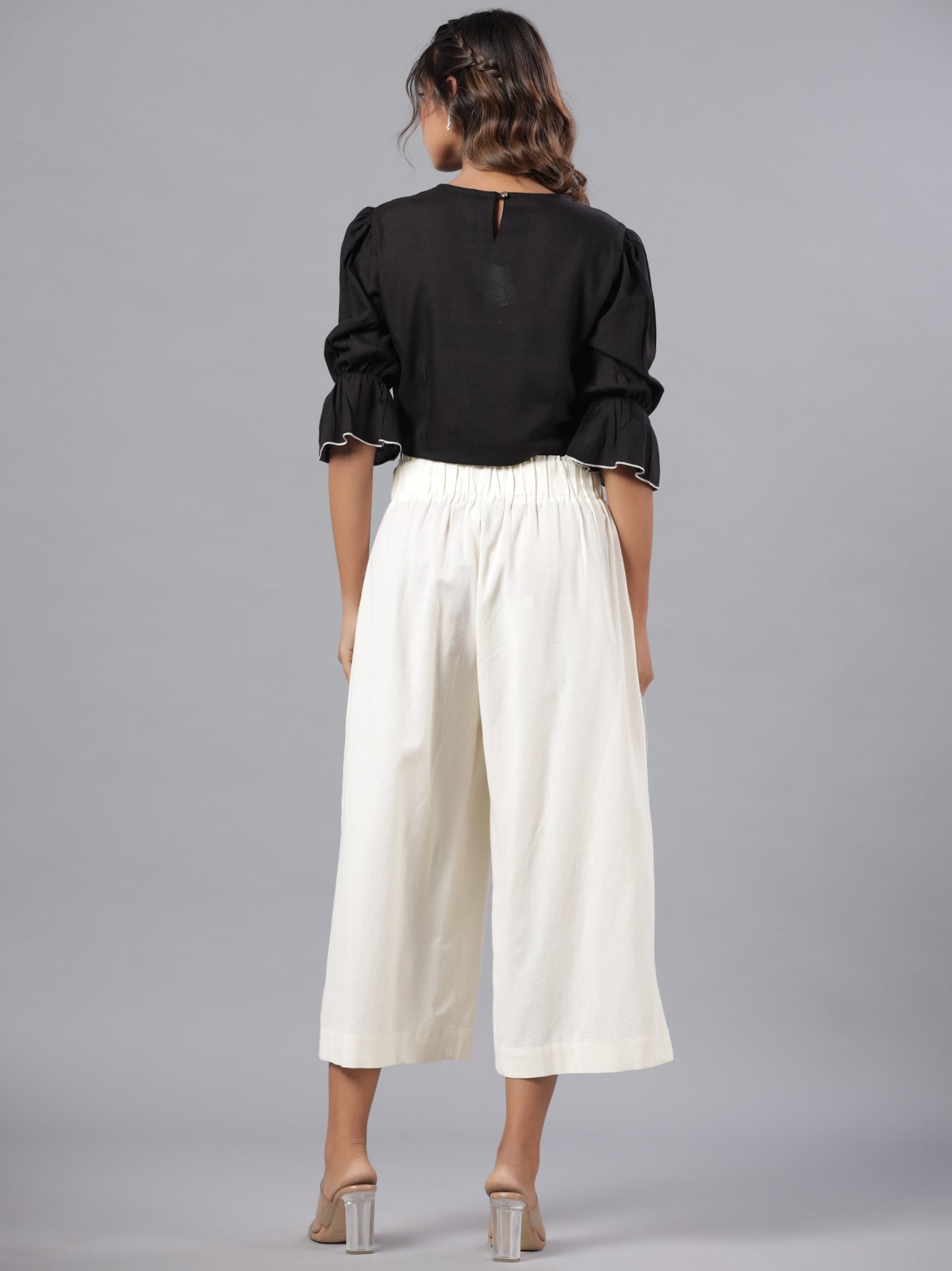 Black Rayon Flex Embroidered Crop Top