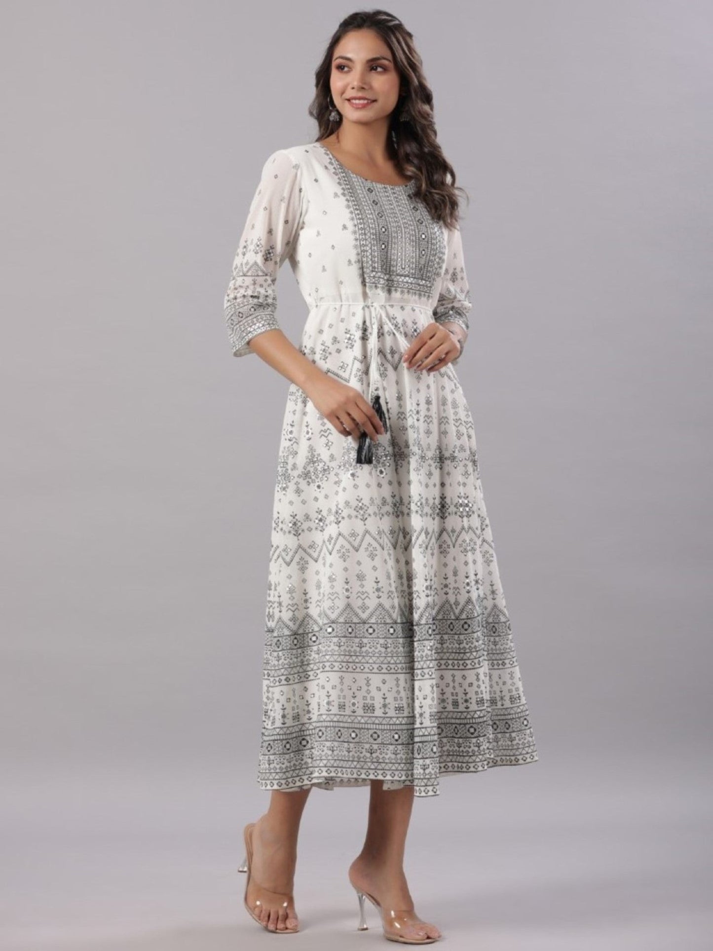 Off-White Georgette Flared Maxi Dress