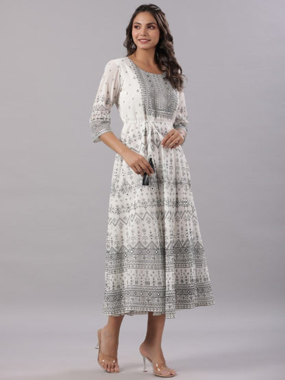 Off-White Georgette Flared Maxi Dress