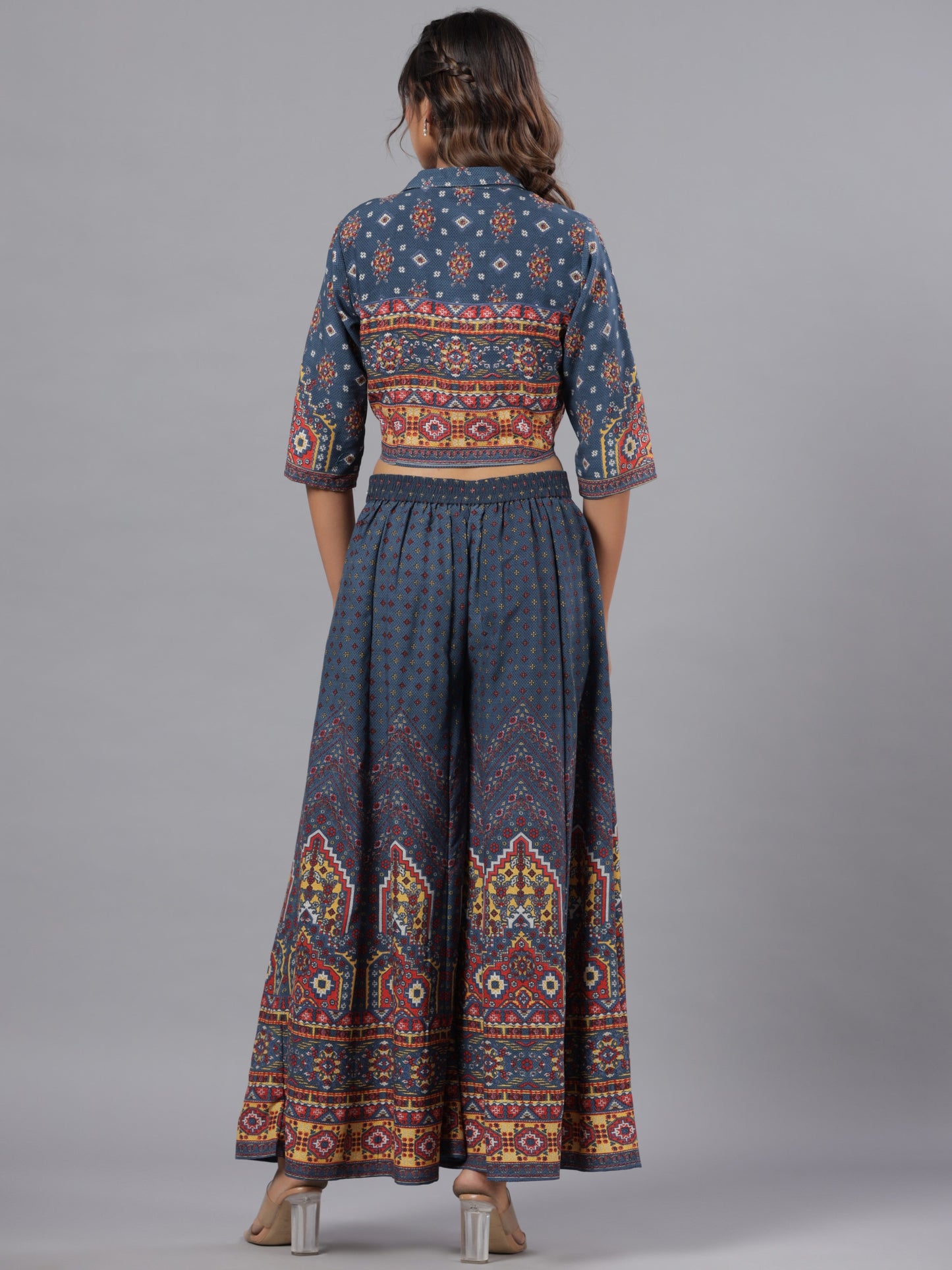 Navy Blue Rayon Printed Clothing Set