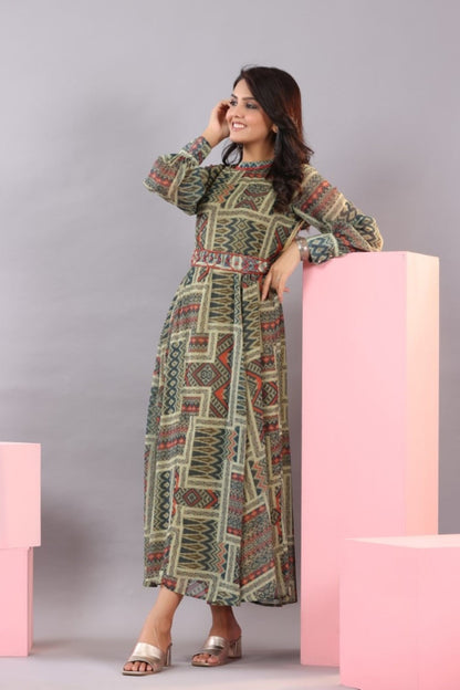 Green Chiffon Printed Maxi Dress