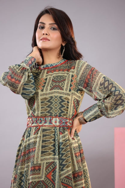 Green Chiffon Printed Maxi Dress