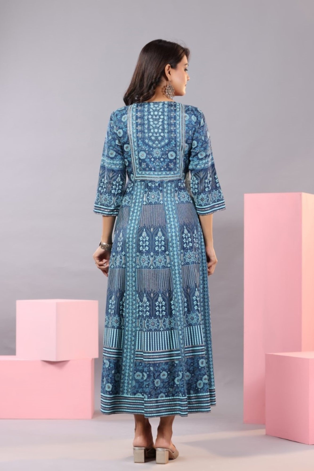 Blue Shantoon Floral Printed Maxi Dress