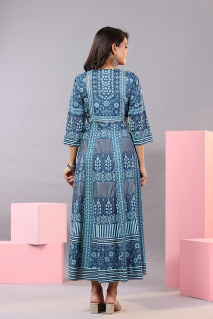 Blue Shantoon Floral Printed Maxi Dress