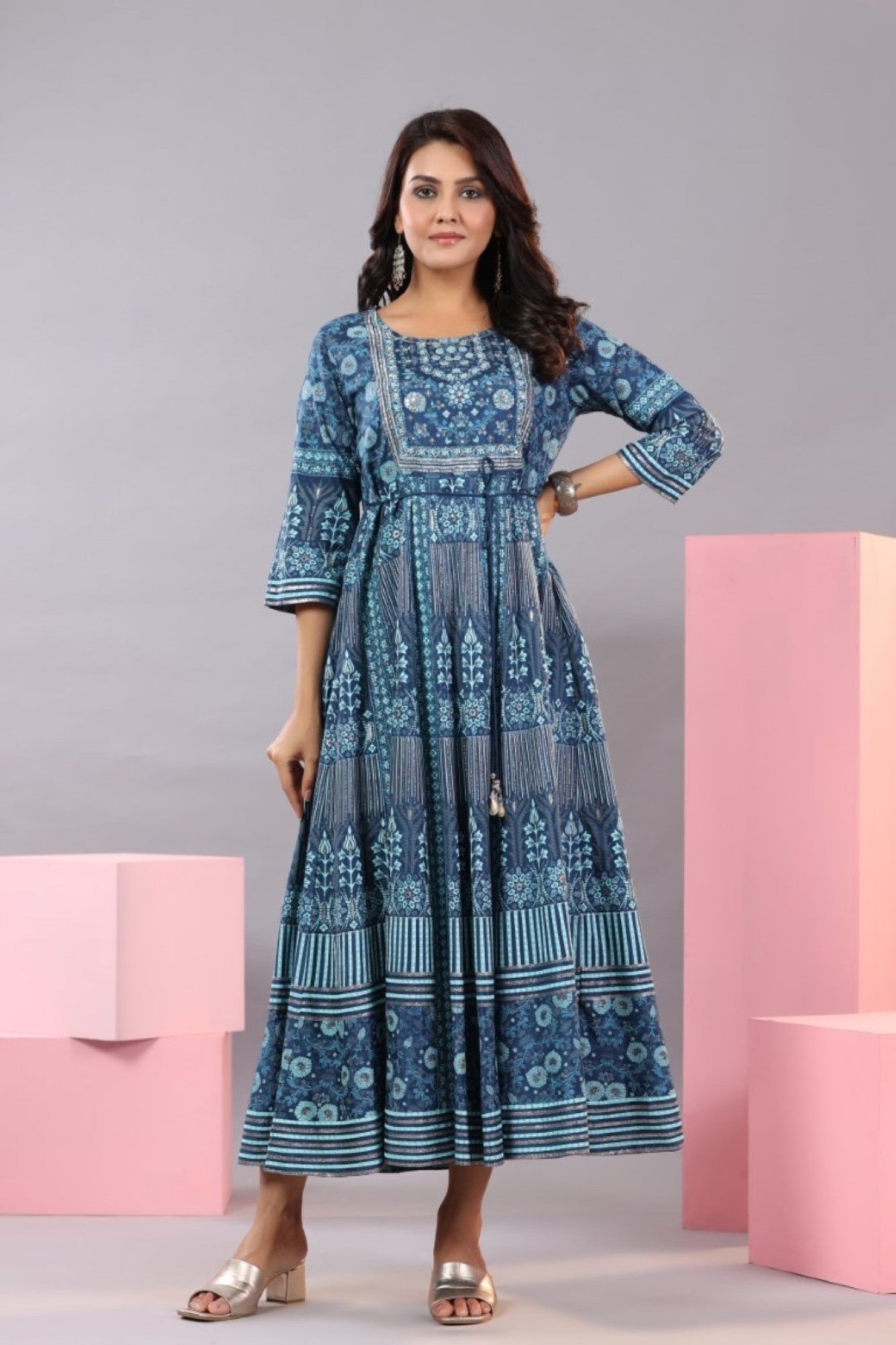 Blue Shantoon Floral Printed Maxi Dress