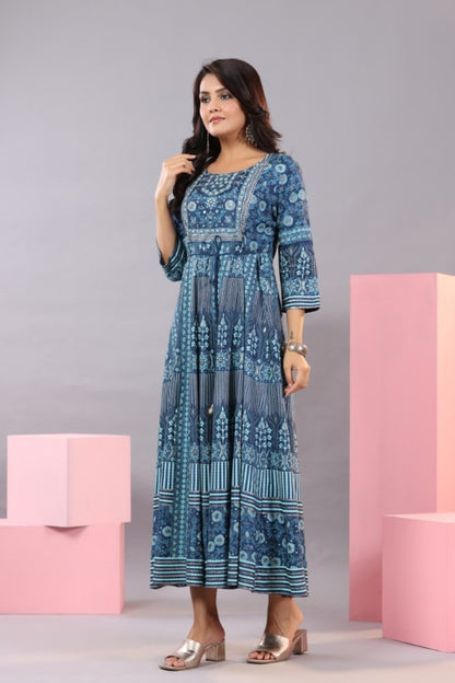 Blue Shantoon Floral Printed Maxi Dress