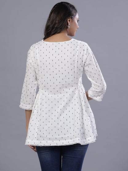 Off-White Cotton Dobby Embroidered Tunic